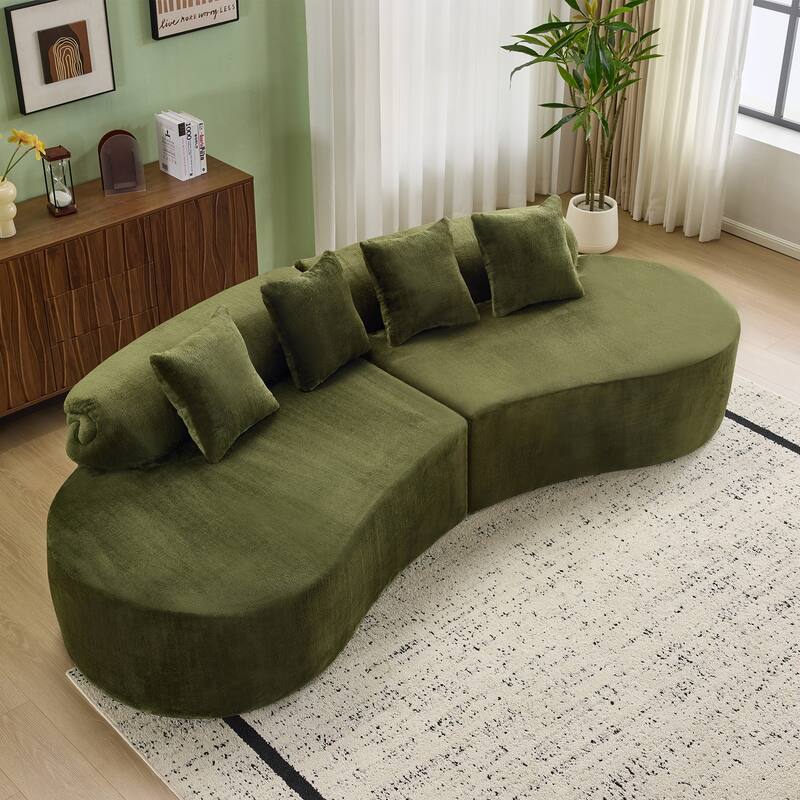 Roomfitters Modern Curved Flannelette Multi-Seater Sofa with Pillows, Creative Minimalist Design for Living Room