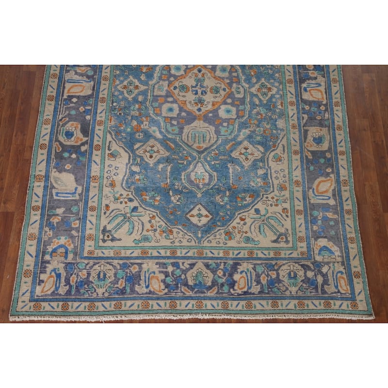 Antique Distressed Over-Dyed Tabriz Persian Rug Handmade Wool Carpet - 6'5" x 9'10"