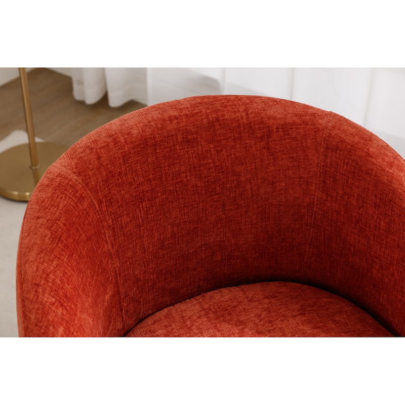 Chenille Fabric Swivel Accent Armchair Barrel Chair With Black Powder Coating Metal Ring