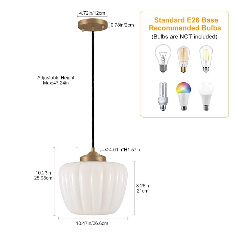 1-Light Matte Brass Pendant Lighting with Ribbed Glass Shade - Matte Brass