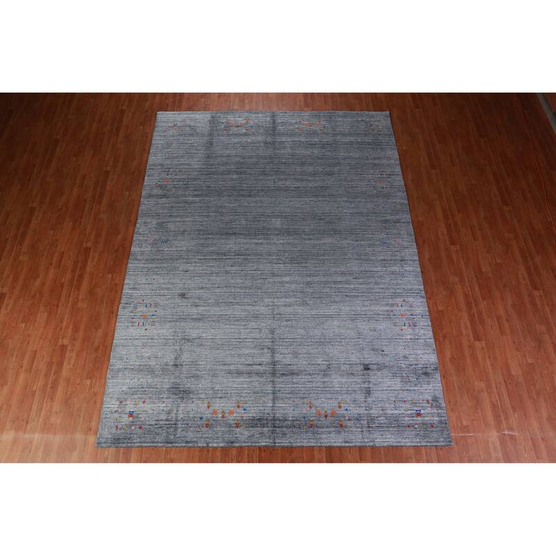 Tribal Gabbeh Indian Area Rug Hand-Knotted Blue Wool Carpet - 9'0" x 12'4"