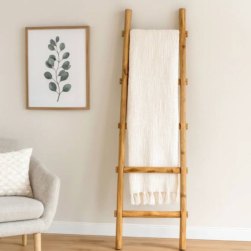 59 Inch Wooden Decorative Ladder with 5 Steps, Brown