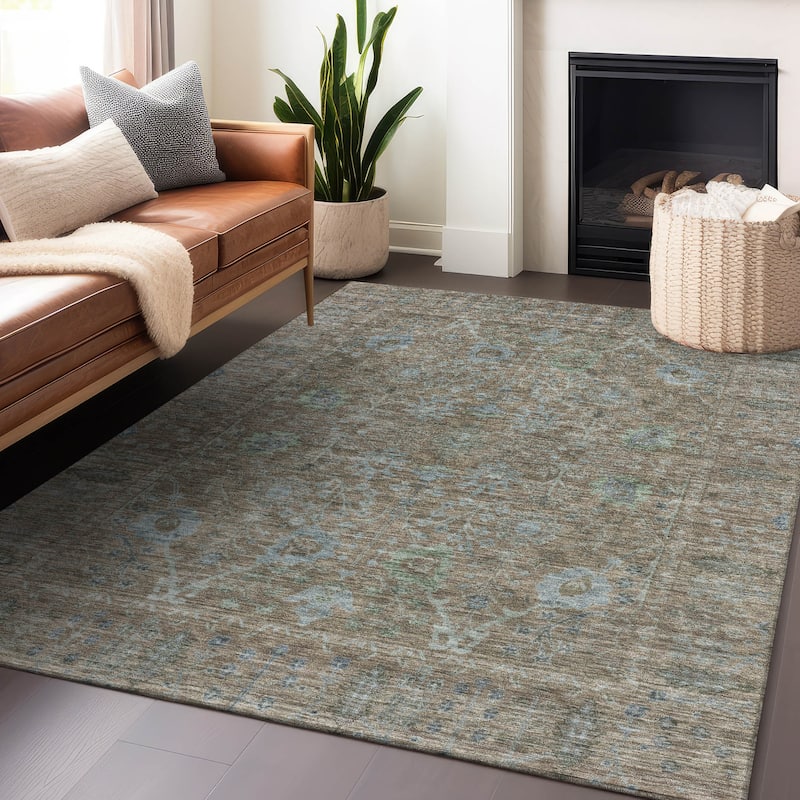 Machine Washable Indoor/ Outdoor Vintage Traditional Chantille Rug - Brown - 2'6" x 3'10"