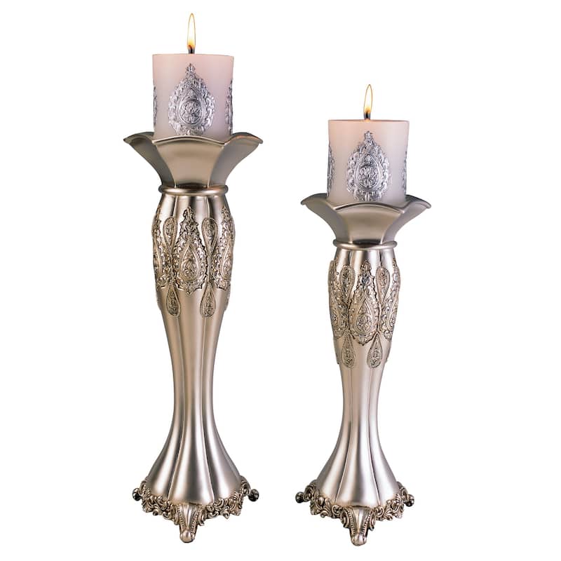 HomeRoots Set Of Two Silver Tabletop Pillar Candle Holders - 6