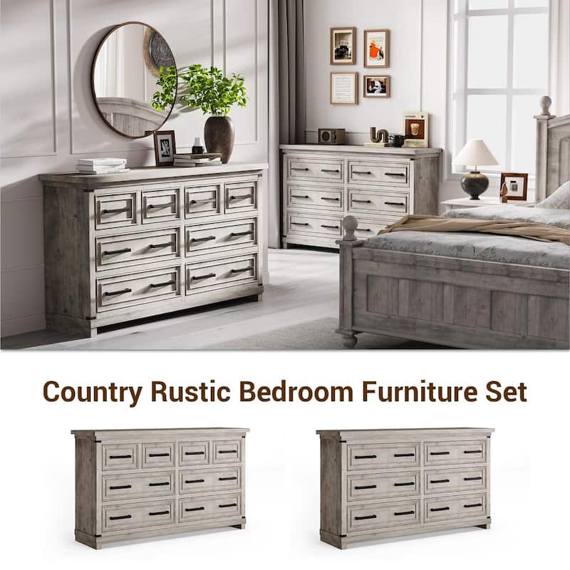 Farmhouse 6/8 Drawer Dresser for Bedroom, Rustic Wood Chest of Drawers