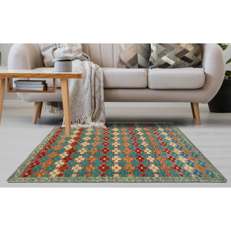 Balochi Afaf Lt. Green/Rust Rug - 3'4" x 4'10"