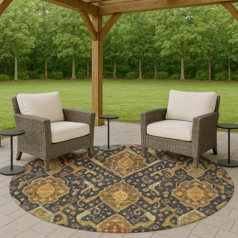 Machine Washable Indoor/ Outdoor Traditional Venetian Chantille Rug - Charcoal - 8' x 8'