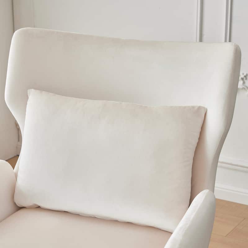 Modern 32" Upholstered Wing Back Velvet Accent Chair with Metal Legs and Pillow