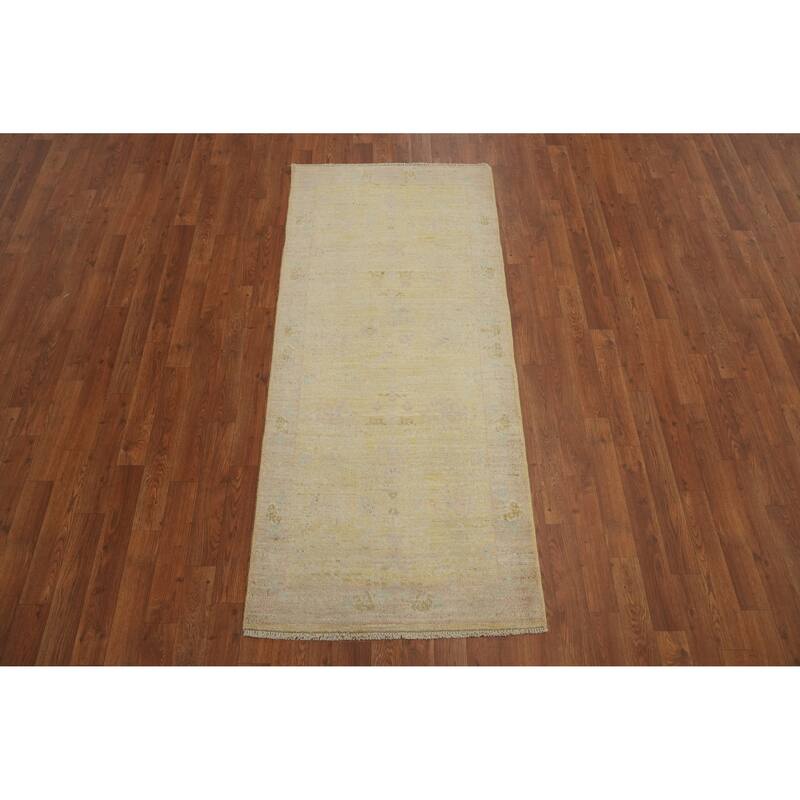 Hand Knotted Oriental 100% Wool Carpet Traditional Geometric Yellow & Gold Ziegler Area Rug - 5' 11'' X 2' 7''