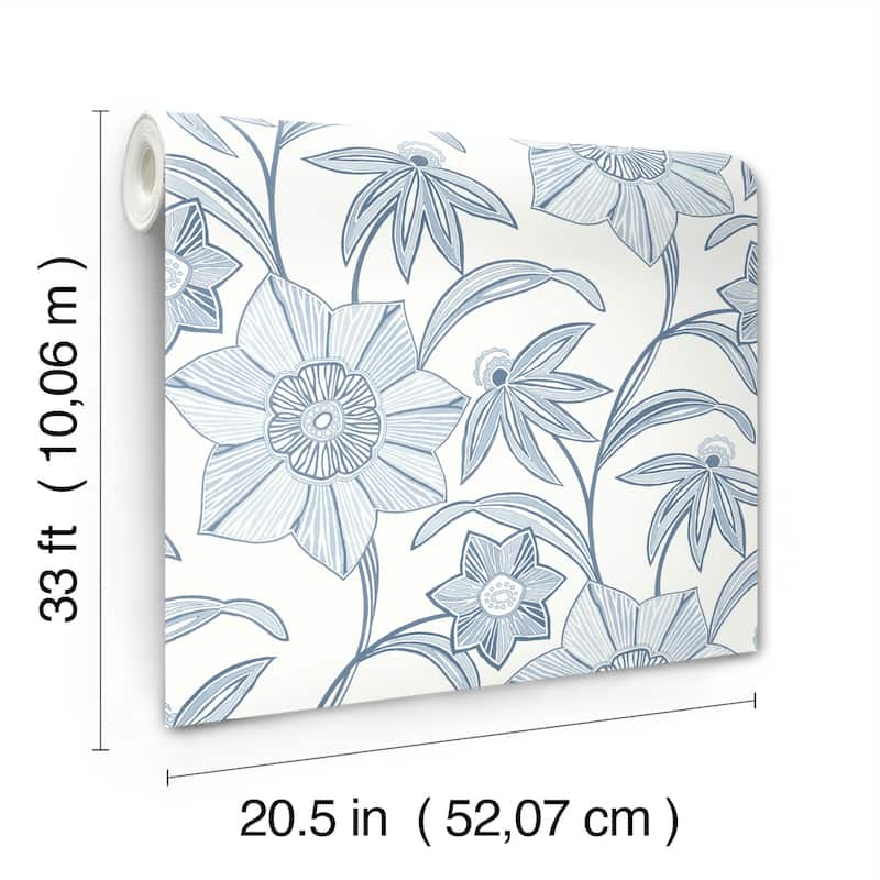 A-Street Prints Star Flower Blue Floral Trail Wallpaper