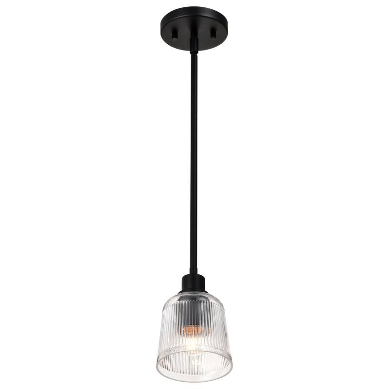 Grayson 1 Light Mini Pendant Matte Black Finish Clear Ribbed Glass - Matte Black