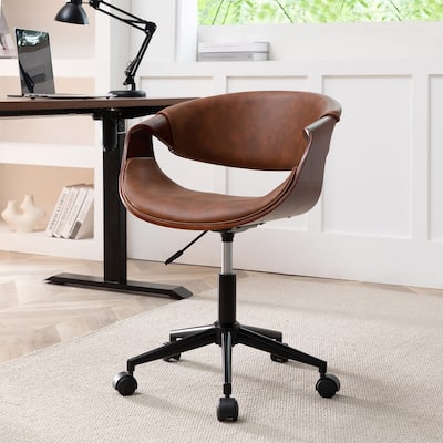 Porthos Home Elio Faux Leather Mid Century Office Chair with Black Metal Base