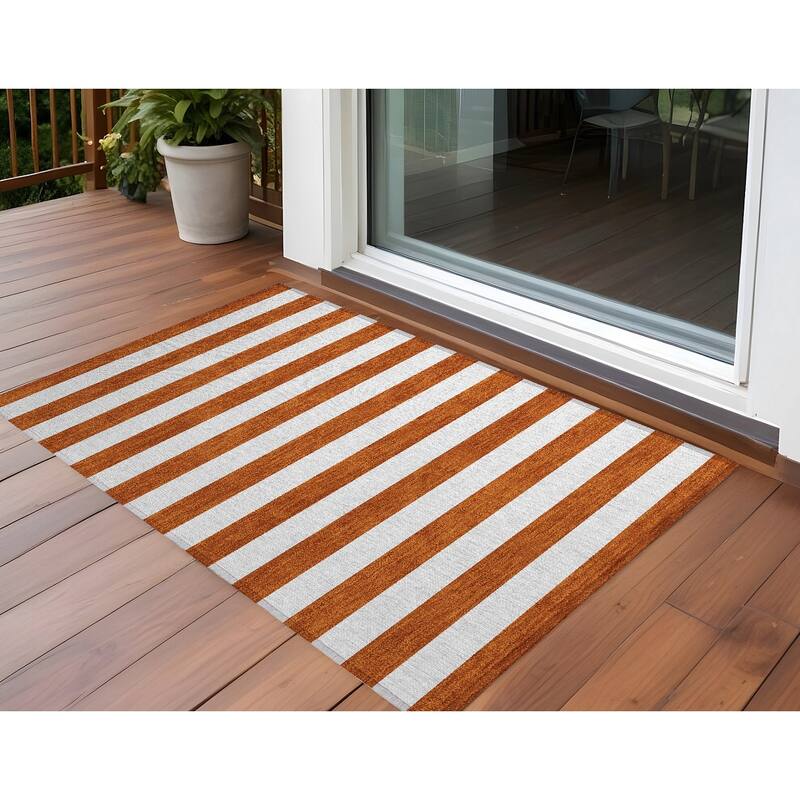 Elri Stripe Weather Resistant Blended Style Outdoor Rug - 3' x 5' - Orange