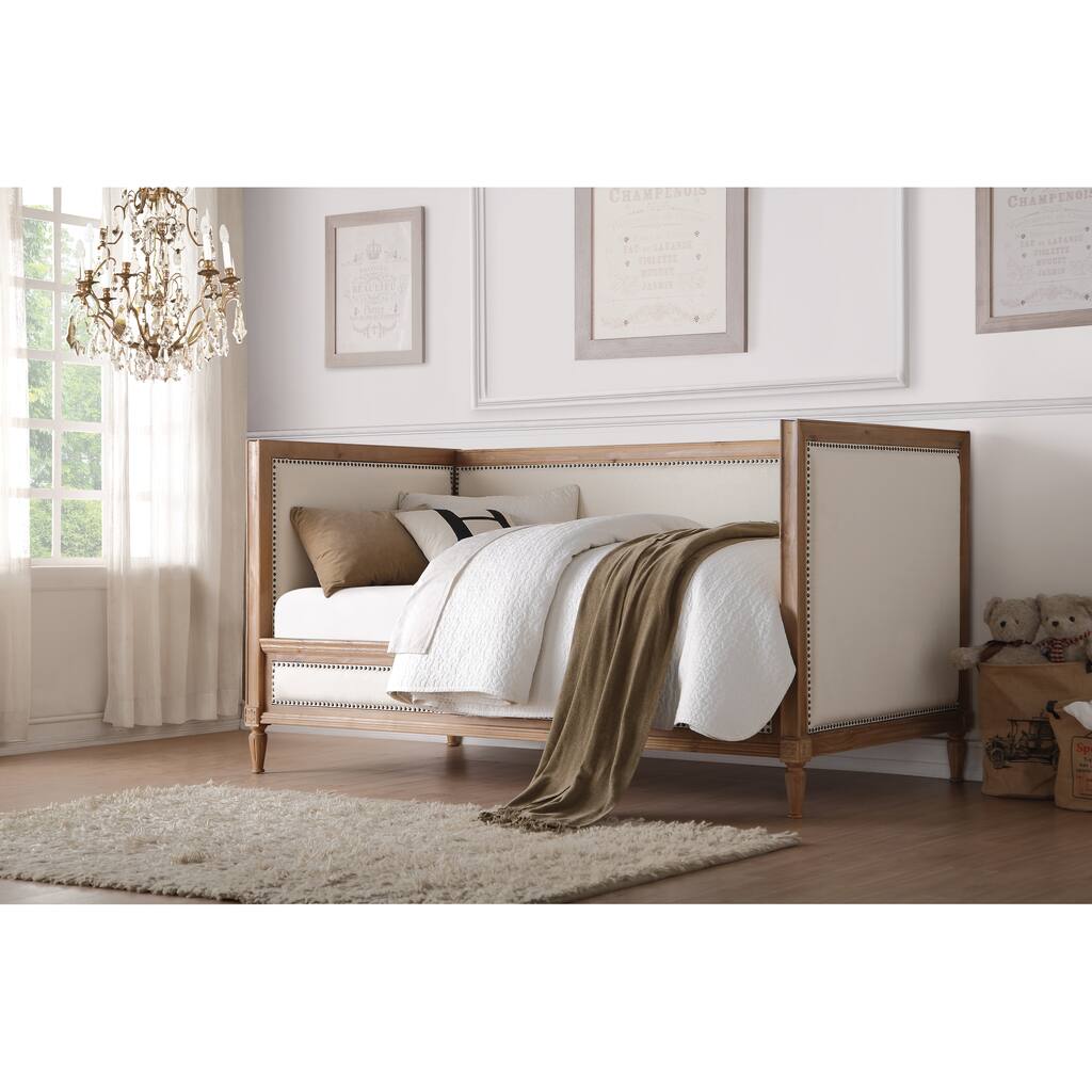 Savannah Cream and Salvage Oak Twin Daybed with Nailhead Trim