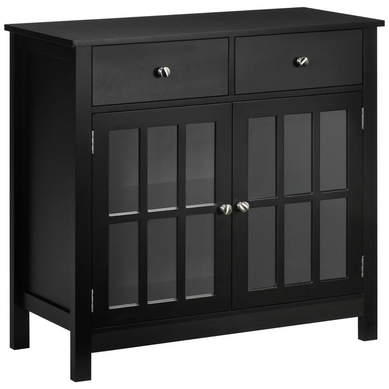 Glass Doors Sideboard Buffet with Adjustable Shelf and 2 Drawers