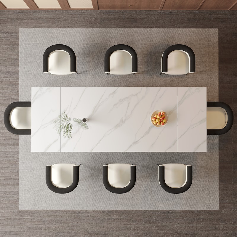 9 - Pieces Modern Minimalist 8 - Person Sintered Stone Extendable Dining Set