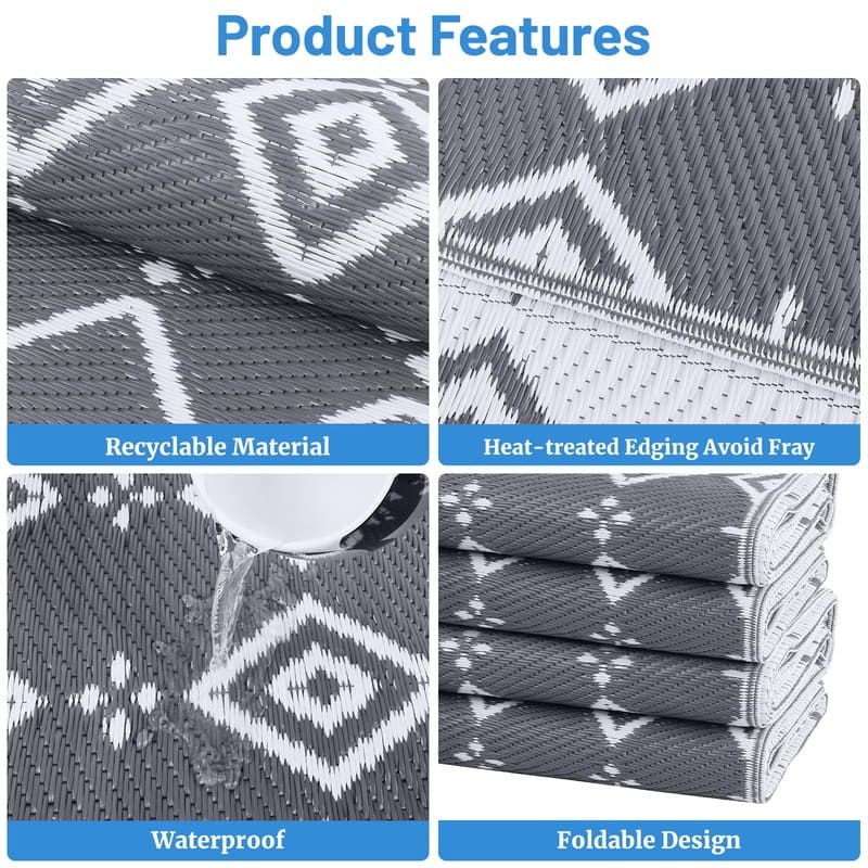 8' x 10' Reversible Outdoor Rug – Waterproof Plastic Straw Mat