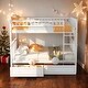 preview thumbnail 1 of 7, Twin over Twin Kids Bed with Fence-shaped Guardrail Bunk Bed with Drawers White White