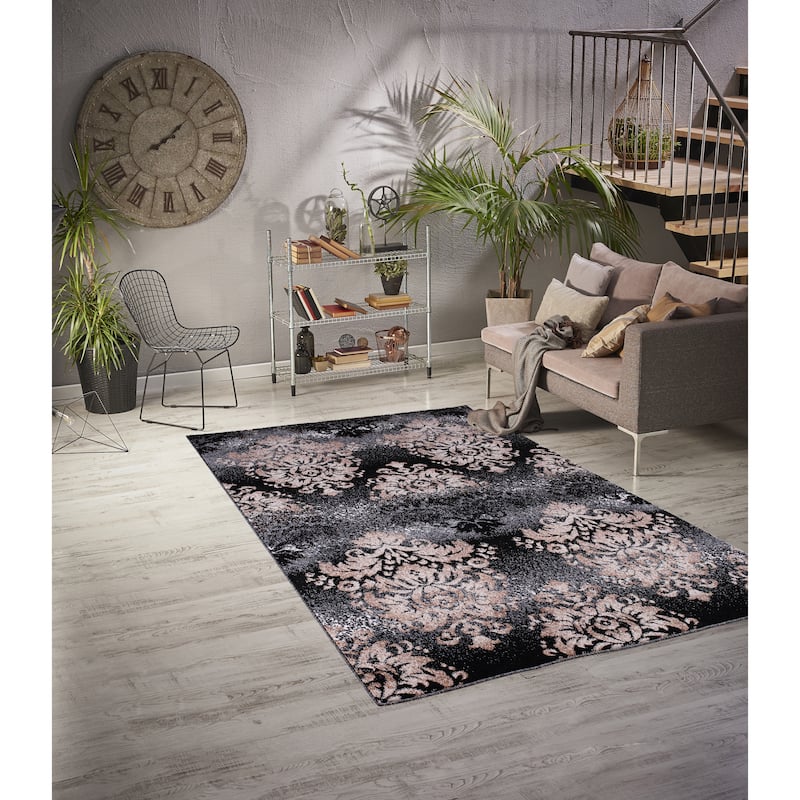 Sofia Black/Gold Polypropylene Area Rug - 2'8'' X 8'1'' - Black/Gold