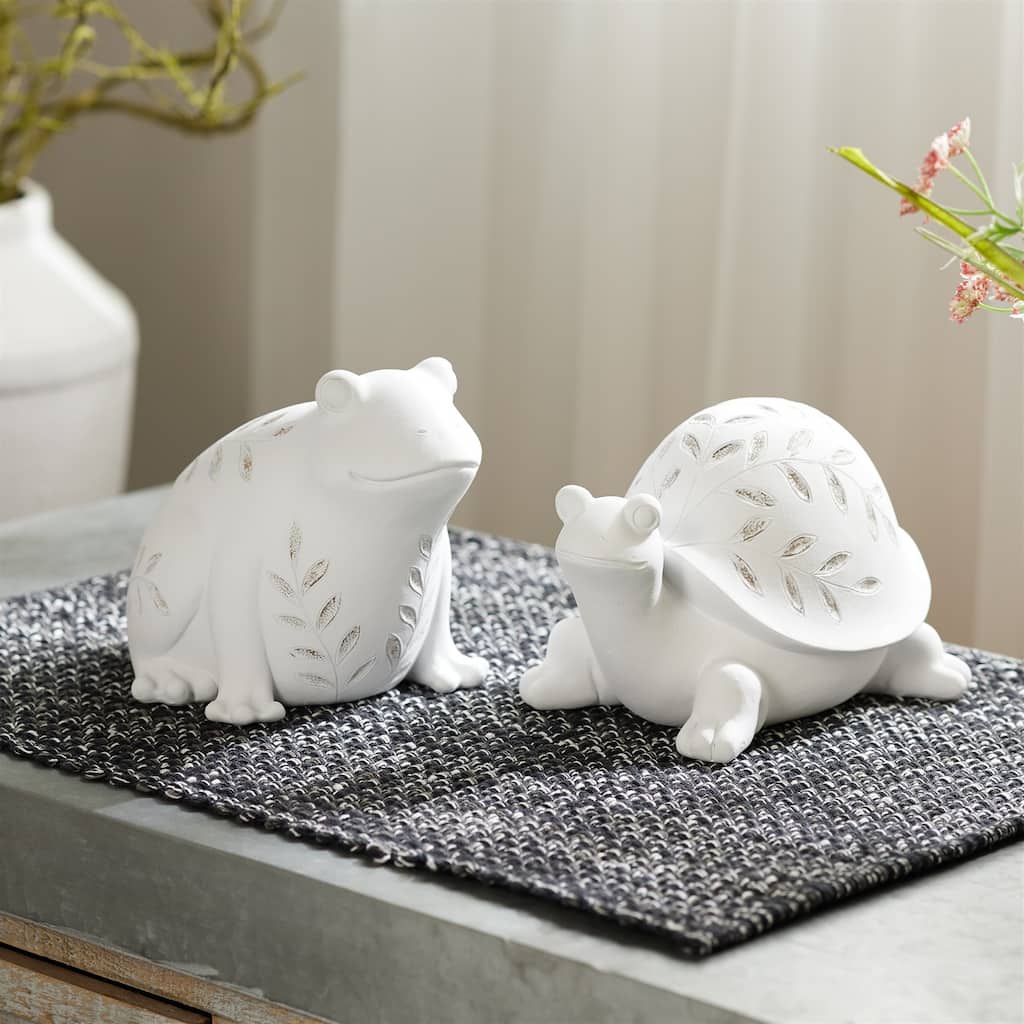 Etched Frog and Turtle Figurines - 8.25" - Set of 2