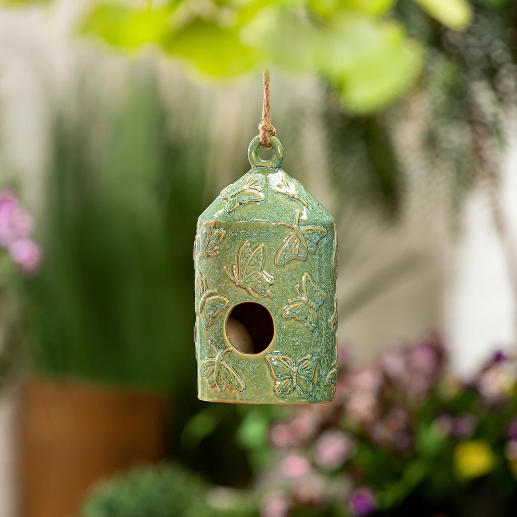 Ceramic Floral Butterfly Bird House
