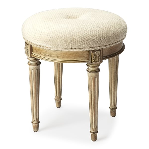 slide 2 of 2, Bernadette 18.5 in. Seat Height Round Upholstered and Wood Traditional Vanity Stool Cream