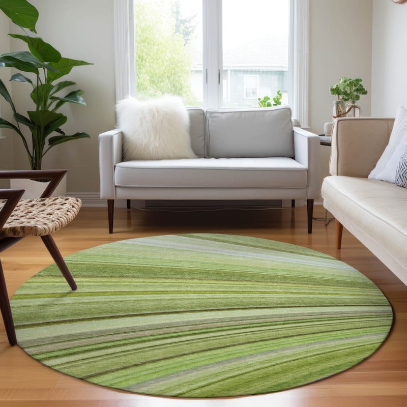 Machine Washable Indoor/ Outdoor Chantille Modern Burst Rug - Aloe - 8' x 8'