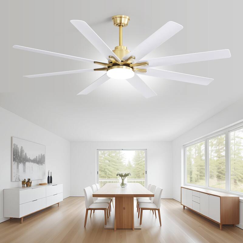 52 Inch/66 Inch/72 Inch Modern Ceiling Fan with Dimmable LED Light ,Remote&APP Control,8 Blades for Large Living Room,Porch