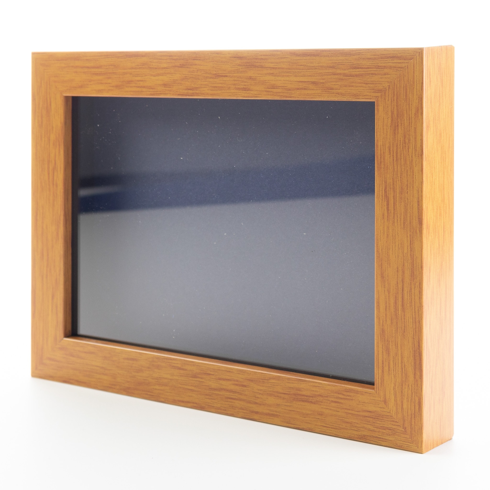 Honey Pecan 8x8 Wood Shadow Box with Navy Acid-Free Backing - with 3/4 inch Usable Depth - with UV Acrylic & Hanging, Size: 8 x 8, Blue
