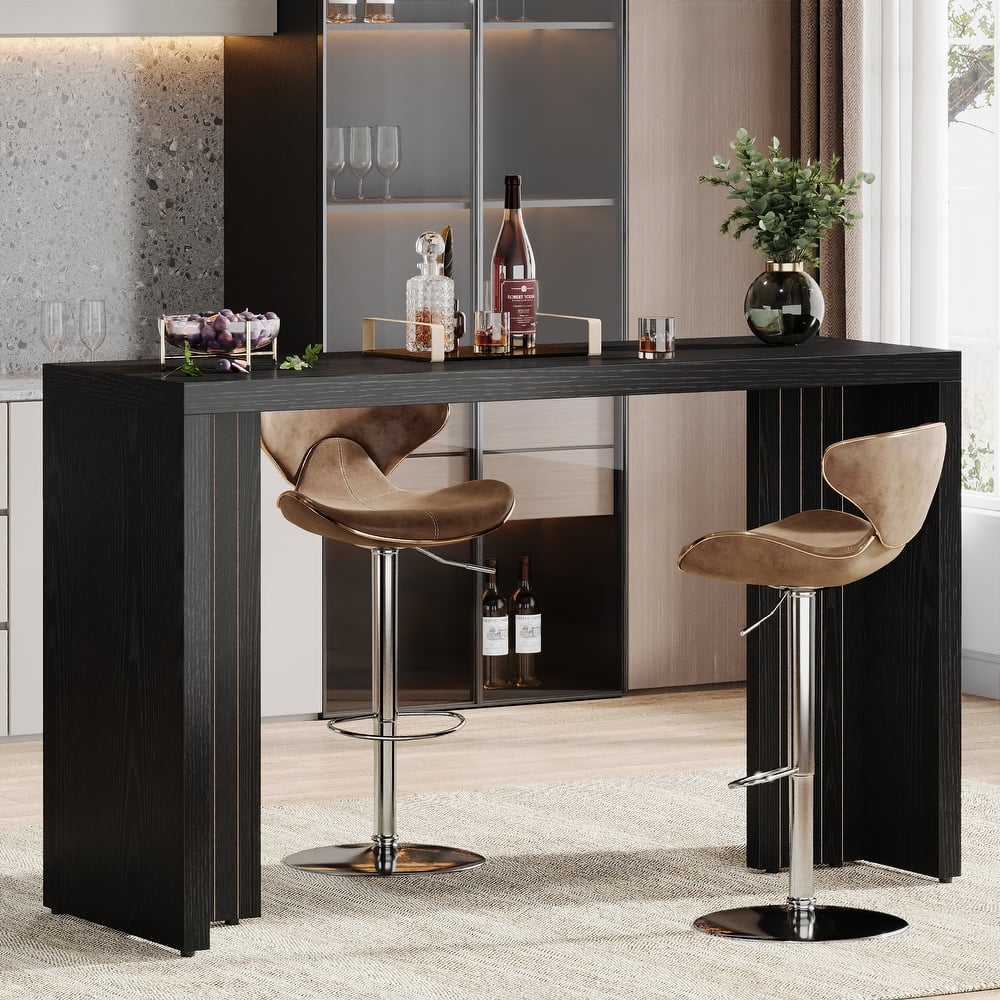 55'' Home Bar Unit, Bar Table with Faux Marble Finished Tabletop