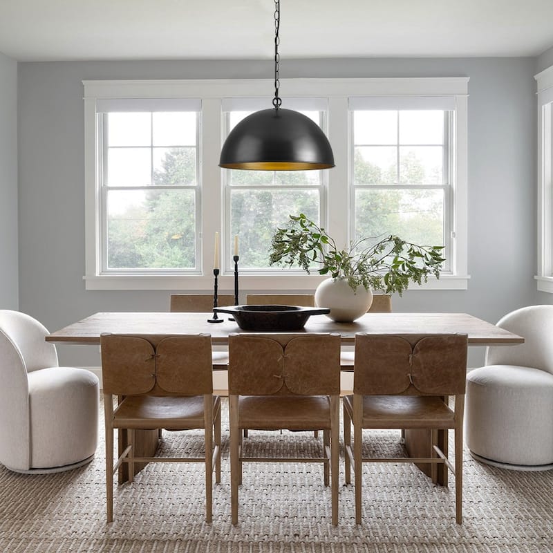 Retro Scandinavian Black Oversized Metal Dome Pendant Light