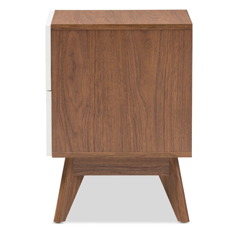 Modern 3 Drawer Nightstand - Cool White & Walnut Wood Bedside Table for Bedroom Storage