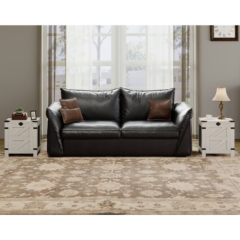 WAMPAT Lift Top End Table with Rustic Lock - 2 Pack - Off-White