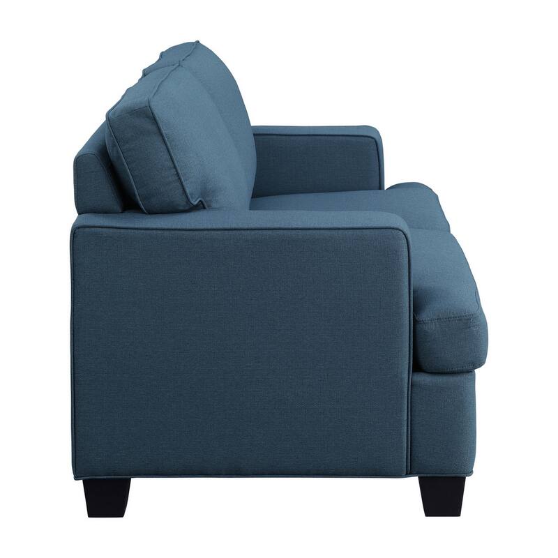 Eoin 62 Inch Loveseat, Blue Polyester, Soft Foam Cushioning, Solid Wood