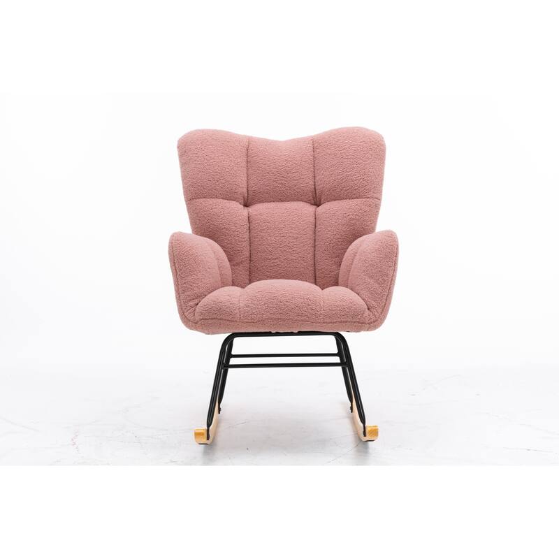 Mid Century Modern Teddy fabric Tufted Upholstered Rocking Chair Padded Seat for Living Room Bedroom