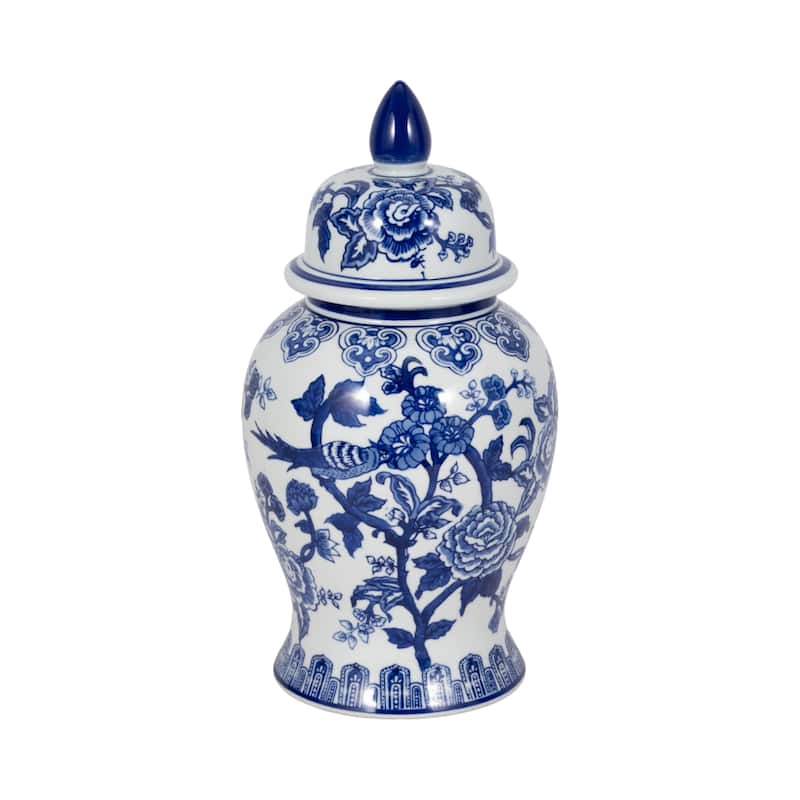 Sagebrook Home Ceramic Chinoiserie Ginger Jar with Lid - Blue - 7" x 7" x 14"