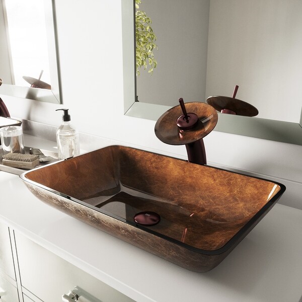 VIGO Russet Glass Vessel Bathroom Sink and Waterfall Faucet Set. Opens flyout.