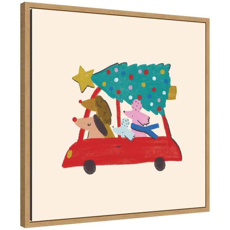 Kate and Laurel Sylvie Framed Canvas Driving Home For Christmas by Aislinn Simmonds Duchess Plum - Brown