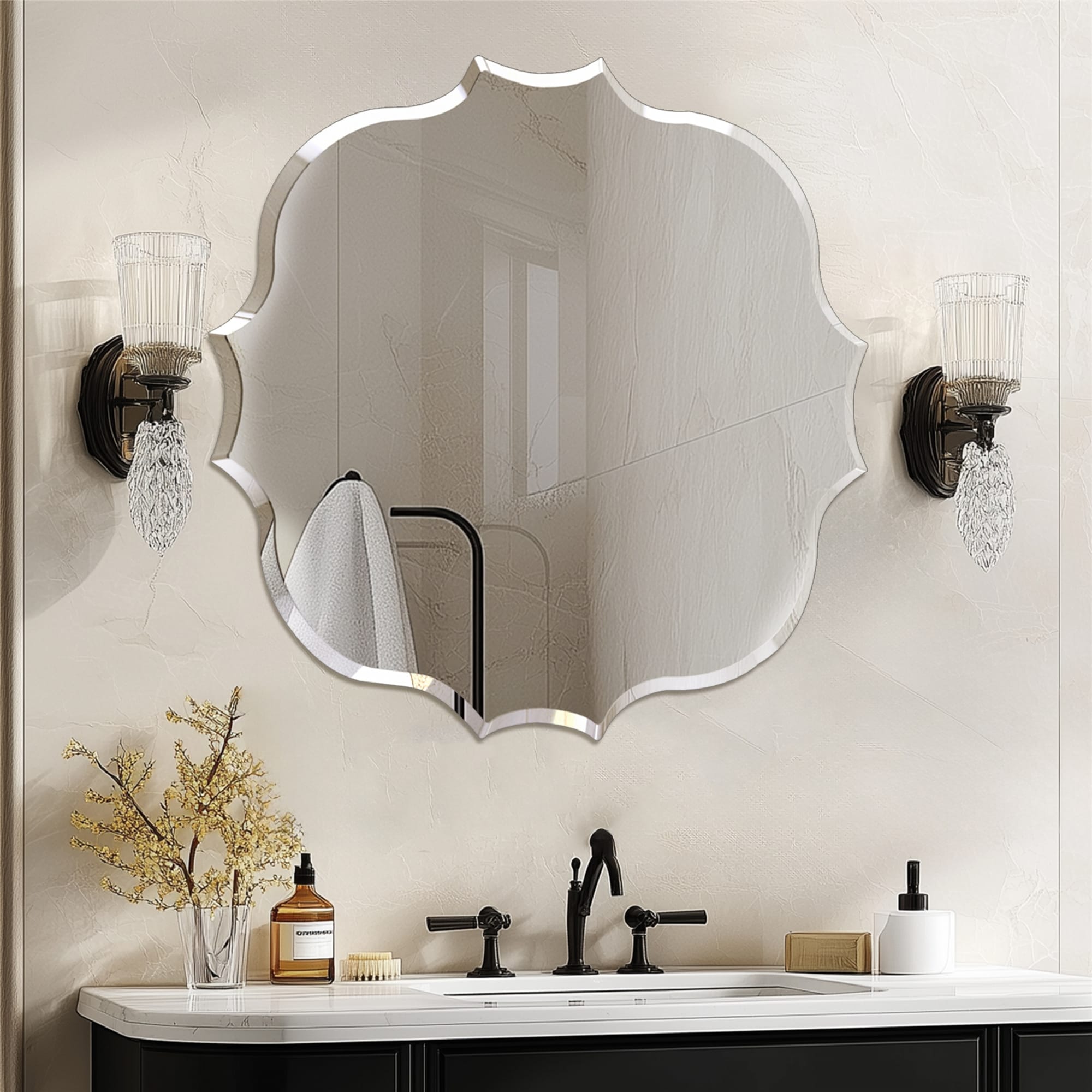 Irregular Bathroom Mirror Firm Wall Mount Vanity Mirror w/Beveled