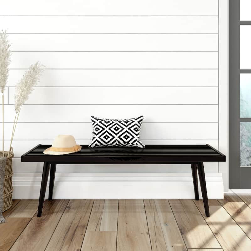 Plank and Beam Mid Century Double Wood Entryway Bench - Black