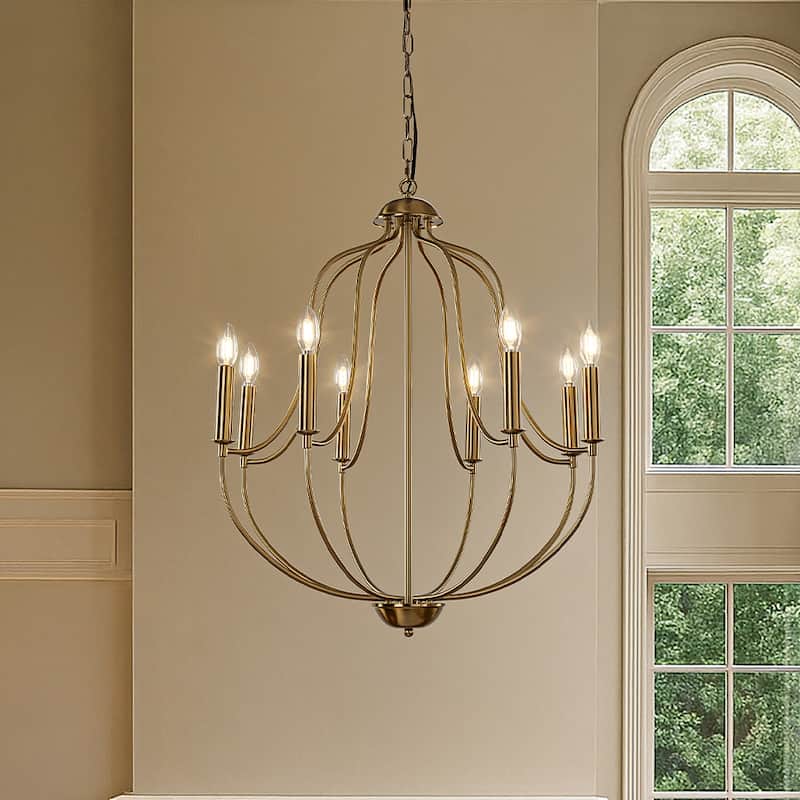 26'' 8-Light Modern Matt Black Classic Candelabra Chandelier Farmhouse Candle Pendant Light For Living Room Dining Room - W26''