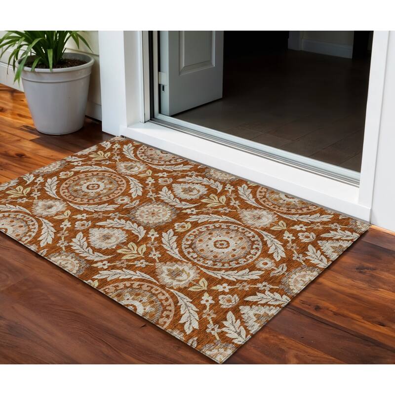HomeRoots Floral Transitional Rectangle Outdoor Rug - 3' x 5'