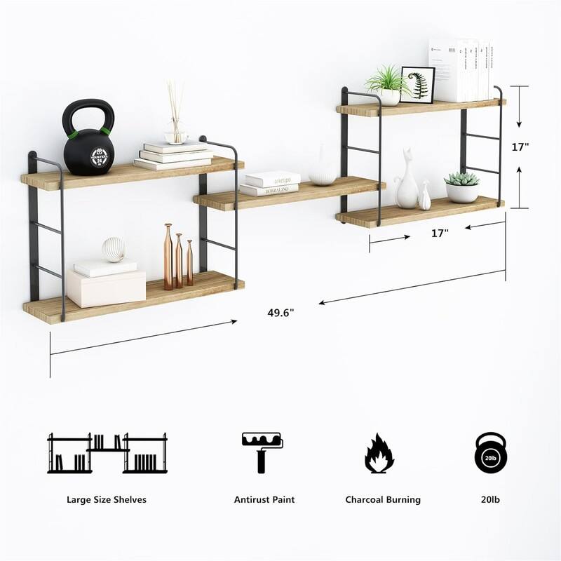 Wall Mounted Floating Shelves - 6"D x 50"W x 17"H