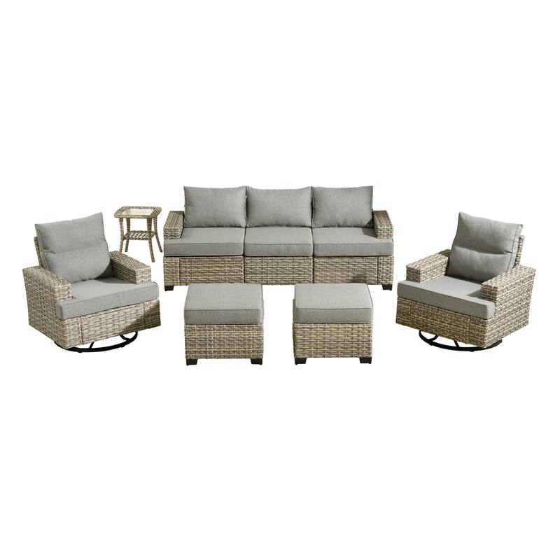 HOOOWOOO 8-piece Wicker Patio Furniture Swivel Chair Set