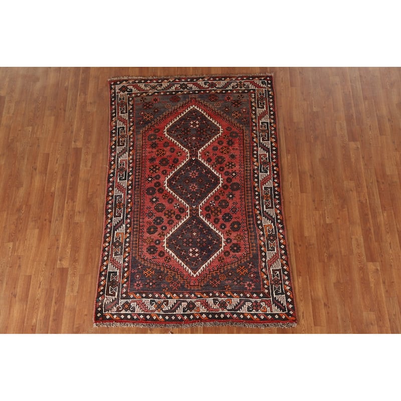Qashqai Persian Vintage Area Rug Bedroom Handmade Wool Carpet - 4'5"x 6'11"