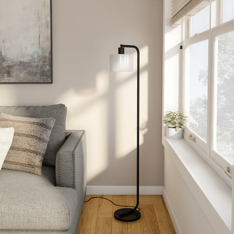 57" Modern Arched Floor Lamp with Frosted Glass Shade and Steel Base Foot Switch Plug-In Design - 57”H x 11”W x 9”D