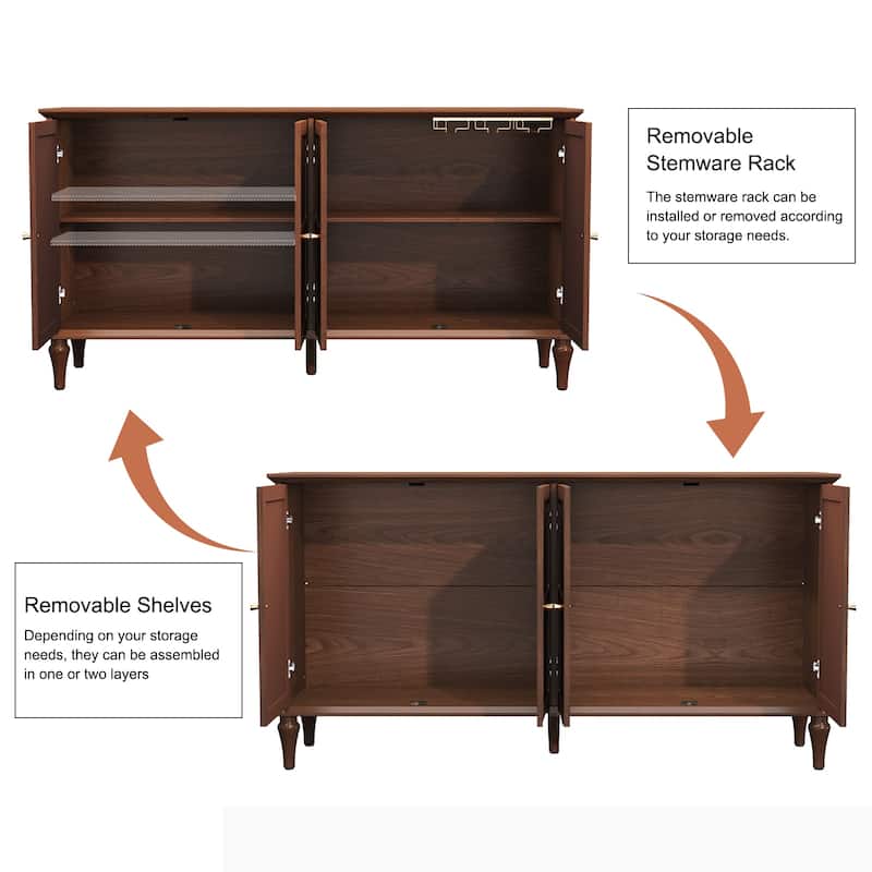 58" Mid-Century 4-Door Cabinet