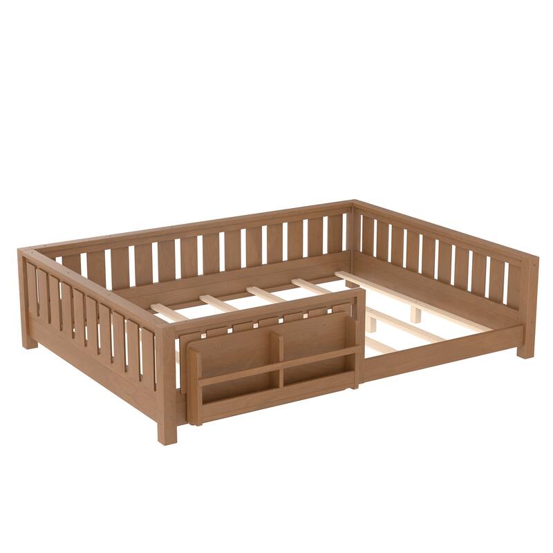 Montessori Floor Bed Low Profile Kids Bed with Rails & Bookshelf