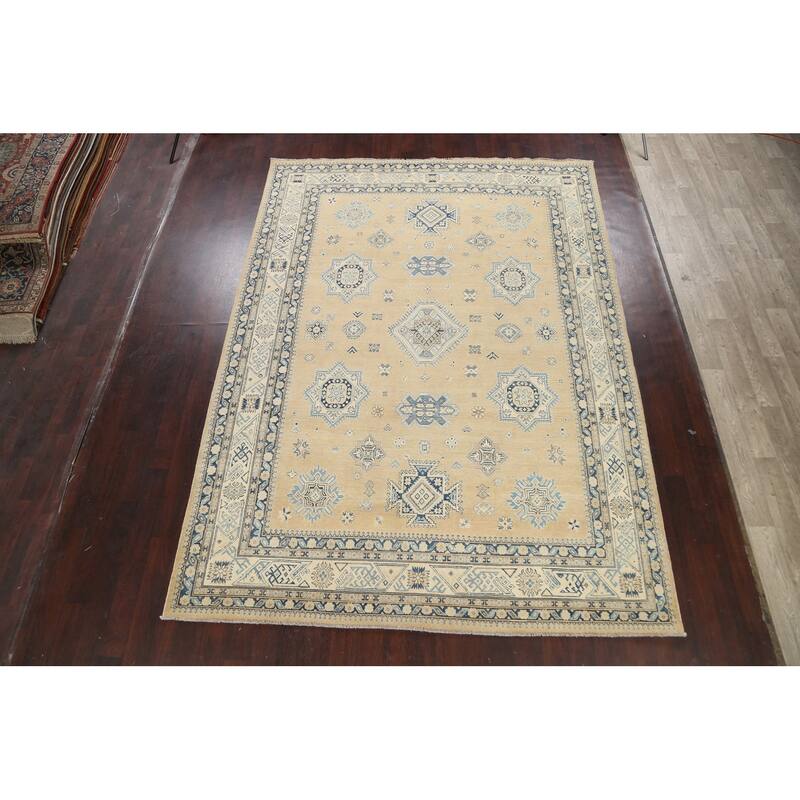 Vegetable Dye Geometric Oriental Super Kazak Wool Area Rug Handmade - 8'5" x 11'6"