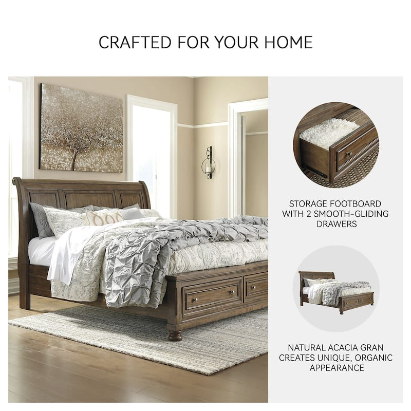Flynnter Medium Brown Sleigh Storage Bed.